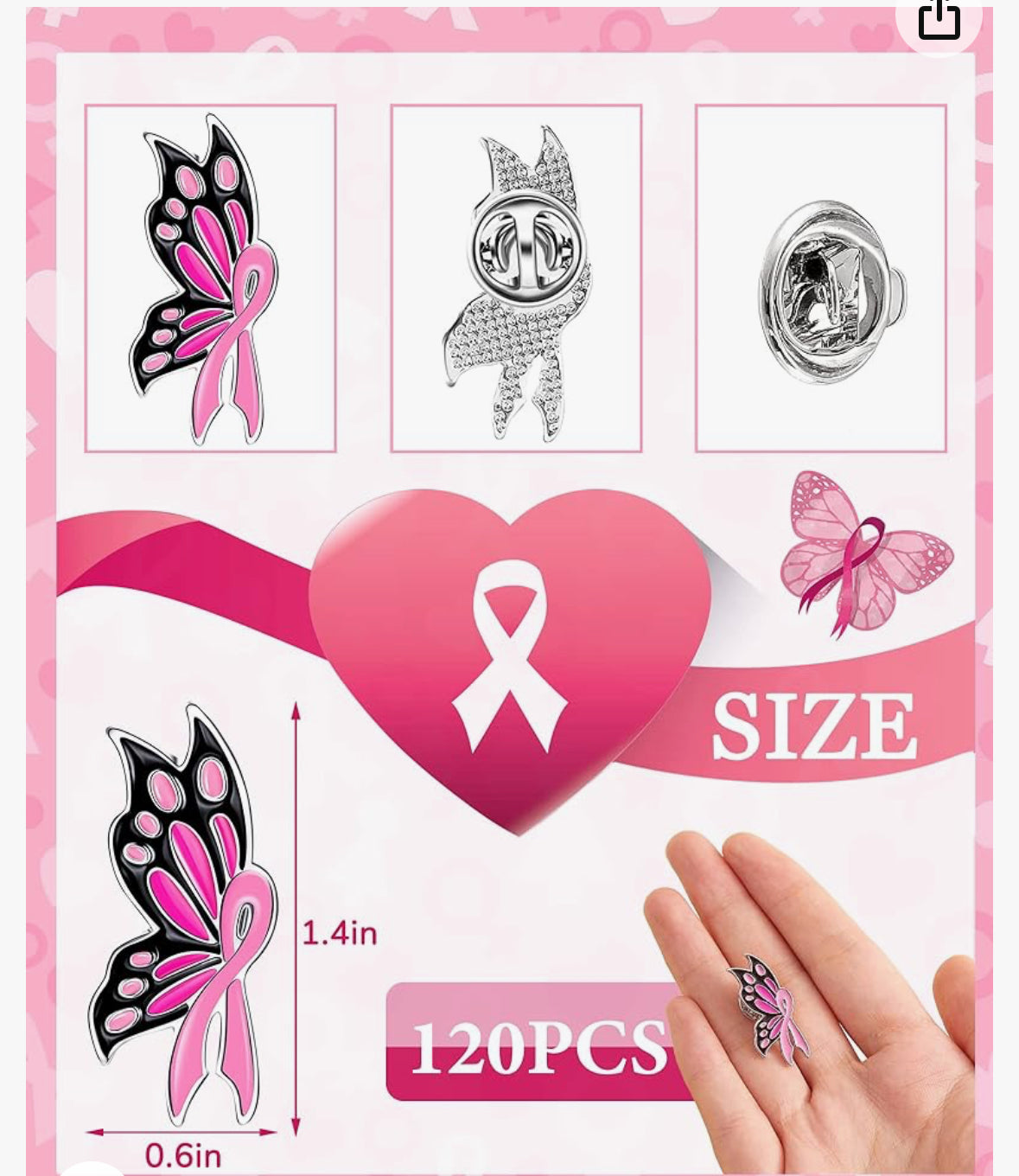 Enamel Lapel Pin - Breast Cancer Butterfly