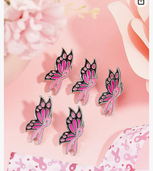 Enamel Lapel Pin - Breast Cancer Butterfly